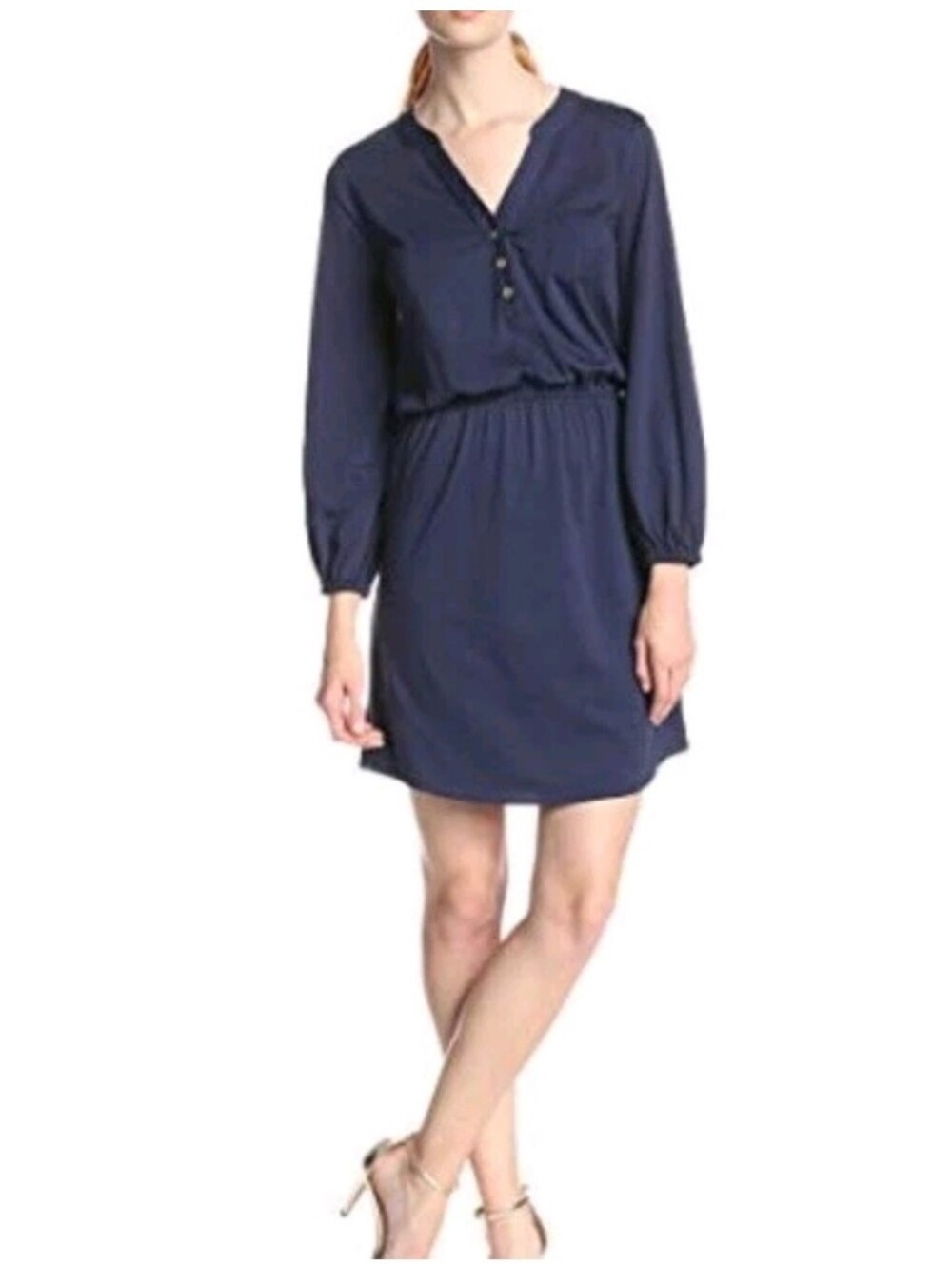 LILLY PULITZER Beckett Blouson Jersey Dress Navy Blue 3/4 Sleeve Pima Cotton M - Picture 3 of 16